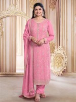 Hot Pink Faux Georgette Designer Salwar Kameez